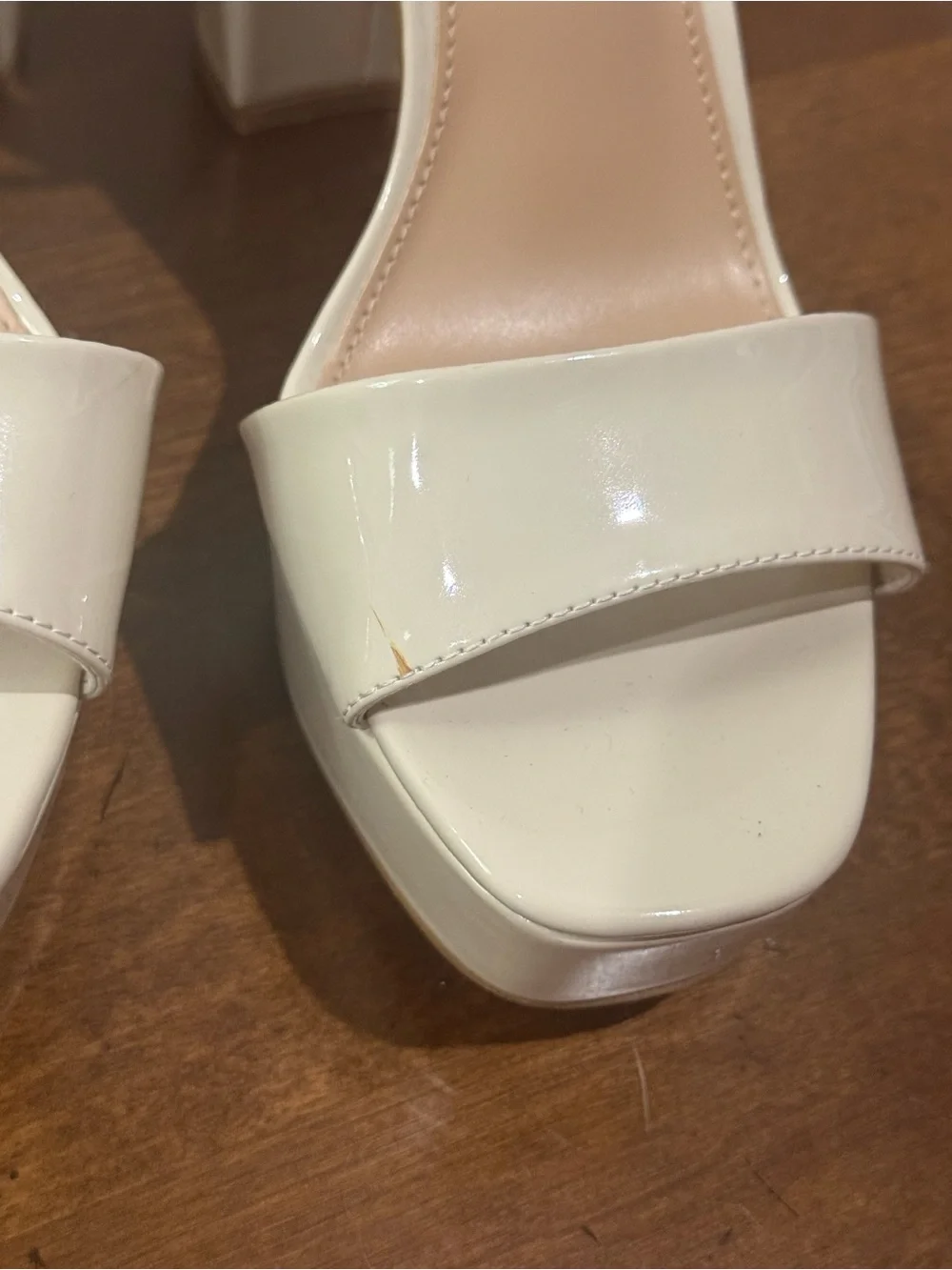 Steve Madden Ivory Patent Platform Sandals with Ankle Strap